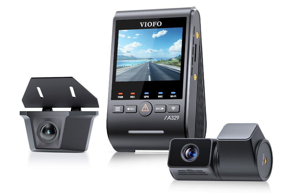 VIOFO A329TW Moduł Wi-Fi 6 2.4GHz i 5GHz aplikację VIOFO na Android i iOS przeglądać i pobierać nagrania na smartfon - wideorejestrator na białym tle pod kątem