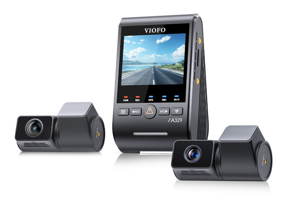 VIOFO A329T Moduł Wi-Fi 6 2.4GHz i 5GHz aplikację VIOFO na Android i iOS przeglądać i pobierać nagrania na smartfon - wideorejestrator na białym tle pod kątem