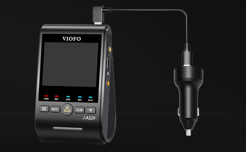 VIOFO A329WW Zasilacz 45 W dwoma portami USB-C jednocześnie przewód USB-C/USB-C 3 m uchwyt samoprzylepny łopatka montażowa - schemat połączenia wideorejestratora z zasilaczem