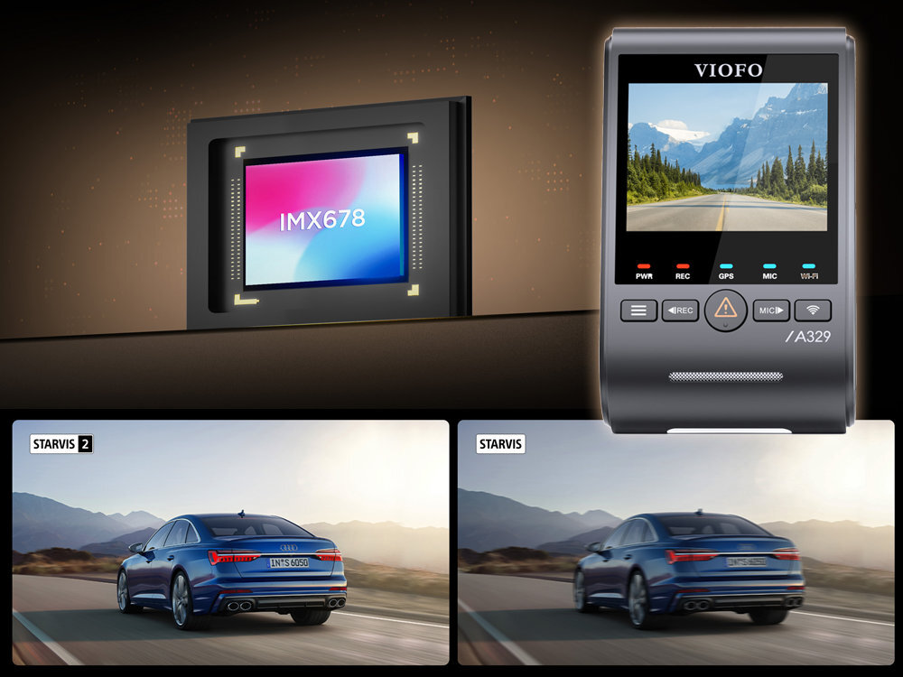 VIOFO A329WW Sony STARVIS 2 IMX678 1/1,8 rozdzielczości 8 MP redukcji szumów i wysoka czułość tablic rejestracyjnych czy znaków drogowych - przetwornik stravix imx678, kamera oraz porównanie obrazu starvis i stravis 2