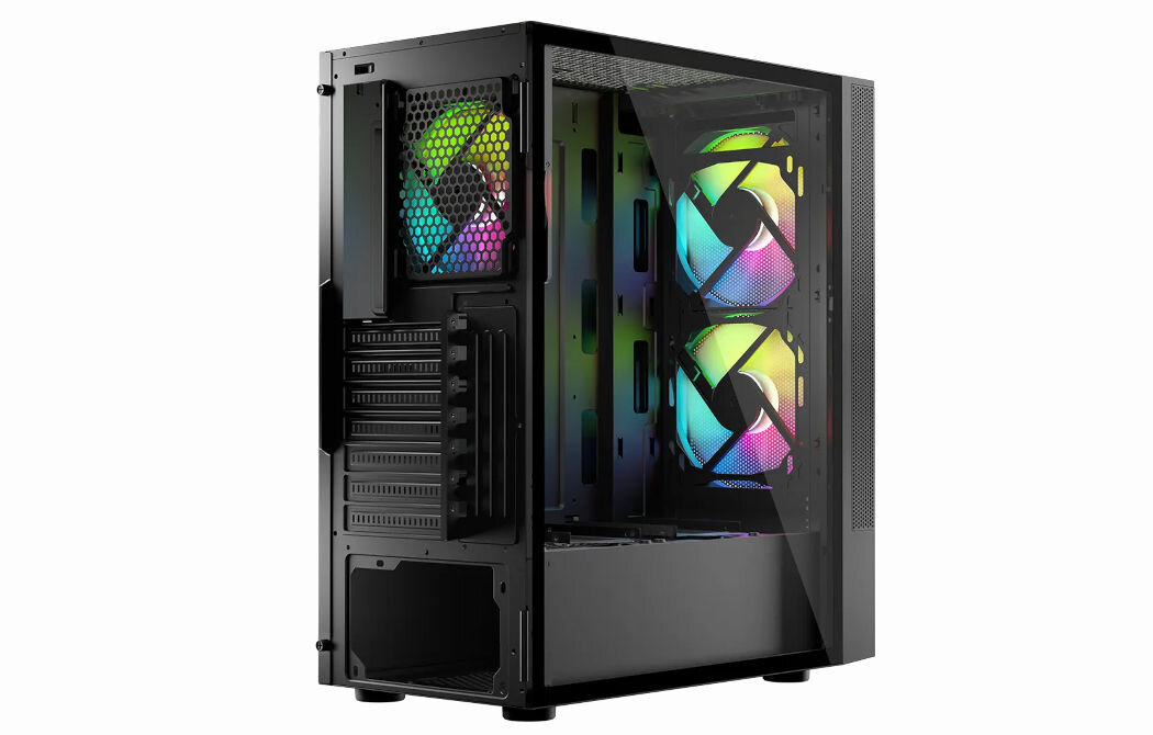 Obudowa LOGIC Arya ARGB Midi Czarny przemyślana konstrukcja trzy wentylatory ARGB 140 mm 120 mm boczne dzwiczki z hartowanego szkła rozmiar midi ATX