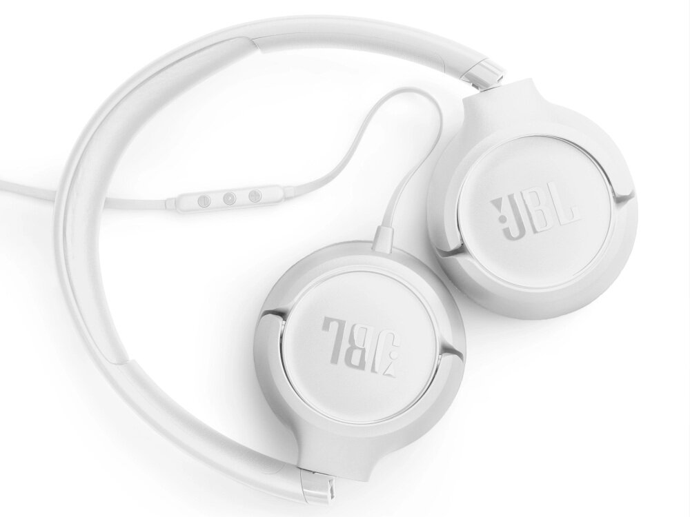Słuchawki nauszne JBL Tune 530C USB-C kompatybilność kabel nieplączący się, słuchawki od góry na białym tle