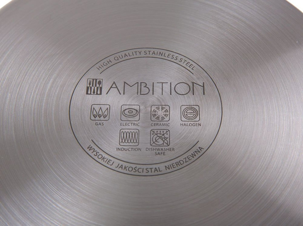 Zestaw garnkow AMBITION Lex 6 elementow Wielowarstwowe dno indukcyjne oznaczenie pojemnosci wykonanie stal nierdzewna