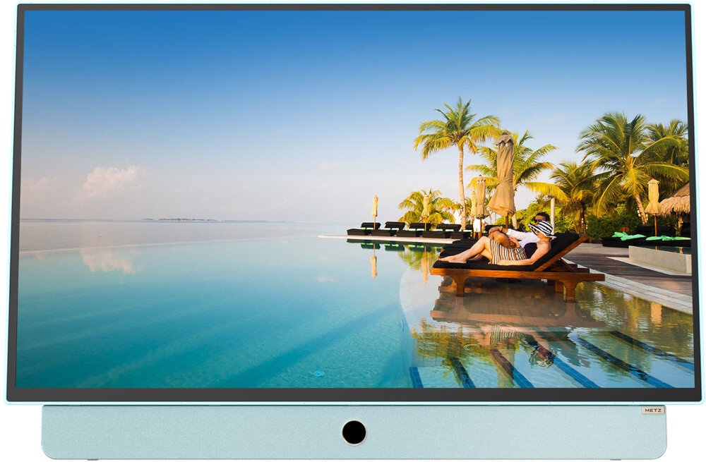 Telewizor METZ 24MPE7000Y łatwa obsługa funkcje Google TV komfort, telewizor od frontu na białym tle