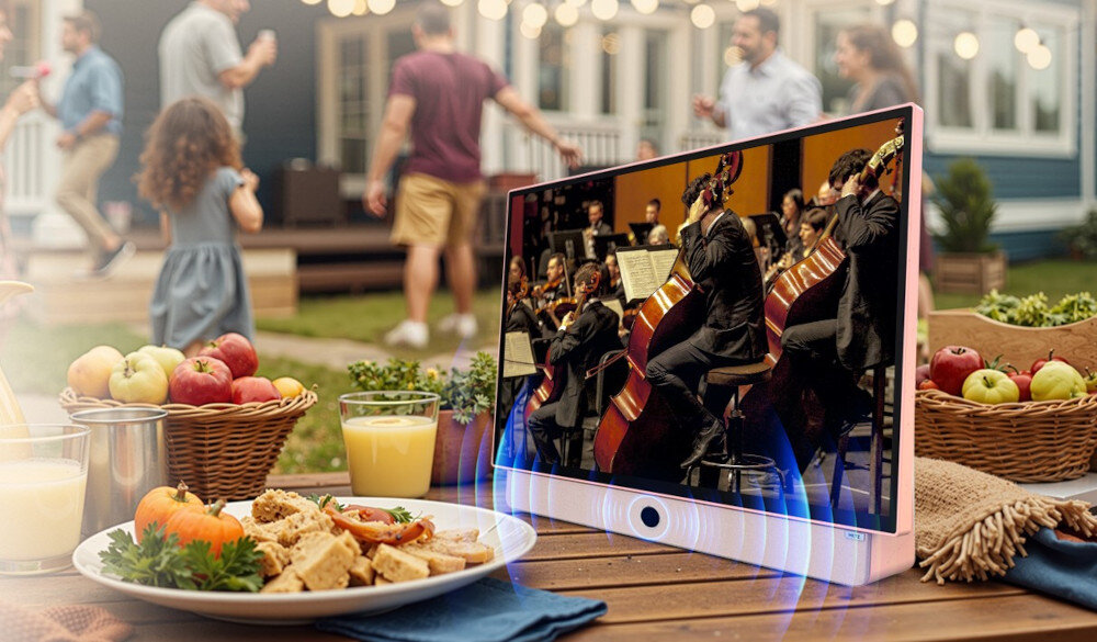 Telewizor METZ 24MPE7300Z 3 godziny pracy bateria mobilność podróż, telewizor stojący na stole na świeżym powierzu