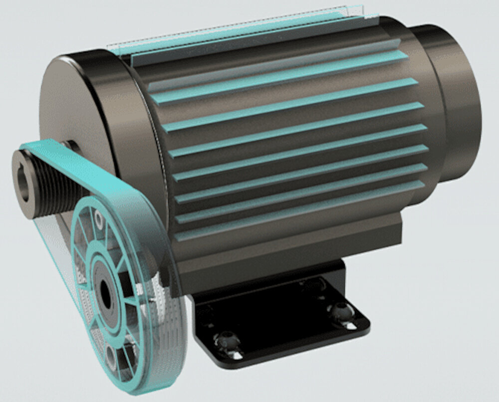 Bieżnia elektryczna BH FITNESS RS1000 2574W 22km-h widok na silnik pas biegowy wymiary 55 x 150 cm solidny system amortyzacji redukuje obciążenie stawów bezpieczny dla zdrowia dobra przyczepność maksymalna prędkość do 22 km/h moc silnika 2574 W