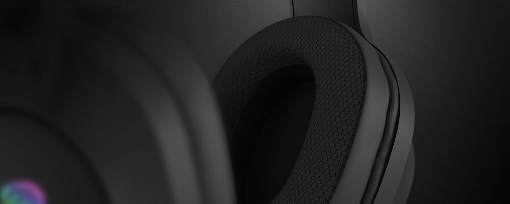 Słuchawki GENESIS Neon 213 wygodne nauszne z hybrydowymi padami i miękkim pałąkiem, Czarne słuchawki nauszne z teksturowaną poduszką i kolorowym podświetleniem
