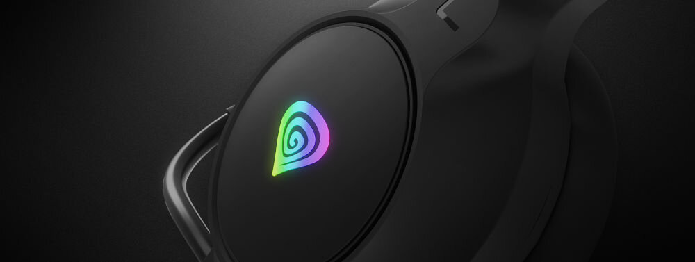 Słuchawki GENESIS Neon 213 z podświetleniem RGB do zestawu gamingowego, Słuchawki z błyszczącym czarnym wykończeniem i kolorowym logo na nauszniku