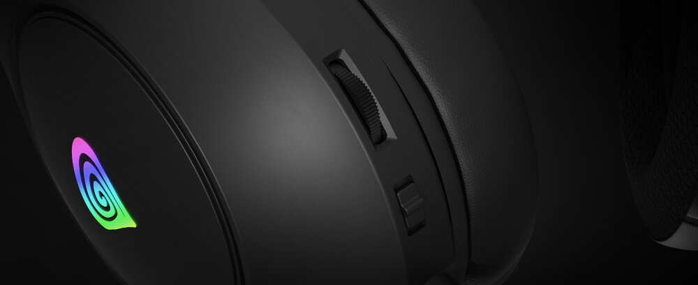 Słuchawki GENESIS Neon 213 z przyciskami sterowania na nauszniku, Czarne słuchawki nauszne z kolorowym logo i pokrętłem regulacji głośności