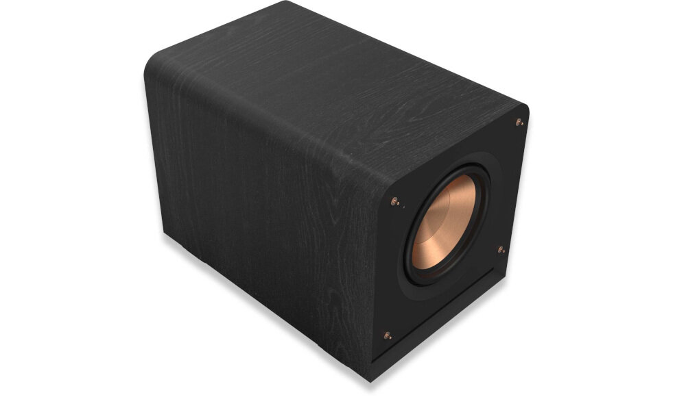 Subwoofer KLIPSCH RP-1000SW EUA regulacja fazy zwrotnica skuteczność 115 dB, subwoofer od góry na białym tle