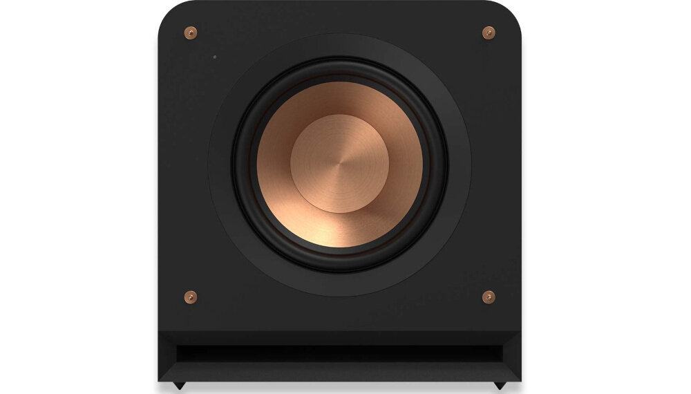 Subwoofer KLIPSCH RP-1200SW EUA złącza 2 x RCA LFE opcja bezprzewodowa WA-2, subwoofer od frontu na białym tle