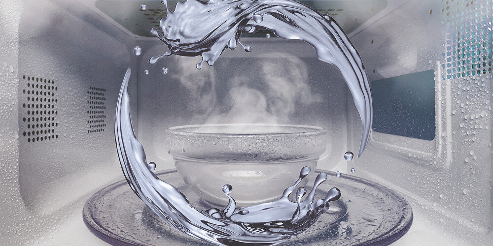 KUCHNIA MIKROFALOWA GORENJE MO20E1WH wnętrze miska z wodą para czyszczenie skraplanie Czyszczenie parowe AquaClean woda zmiękczanie zabrudzeń