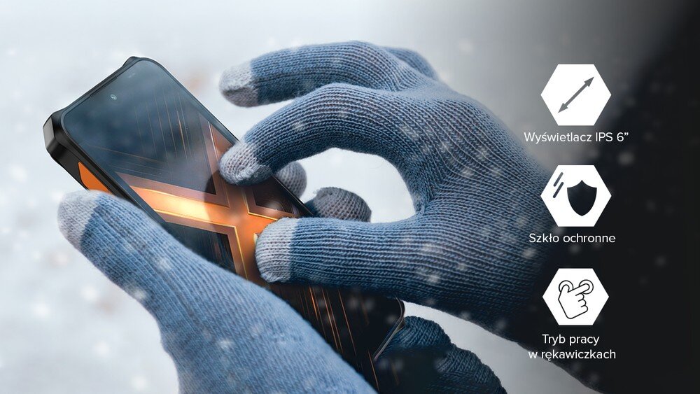 HAMMER ENERGY X2  kurier sprawdza telefon; zalety: wyświetlacz IPS 6”, szkło ochronne, kompaktowe wymiary.