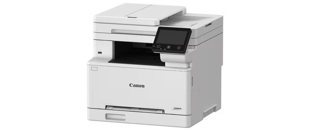 Urządzenie wielofunkcyjne CANON i-SENSYS MF664Cdw Druk w kolorze, Automatyczny druk dwustronny, Wi-Fi prezentacja urządzenia pod kątem na białym tle wymiary stabilność