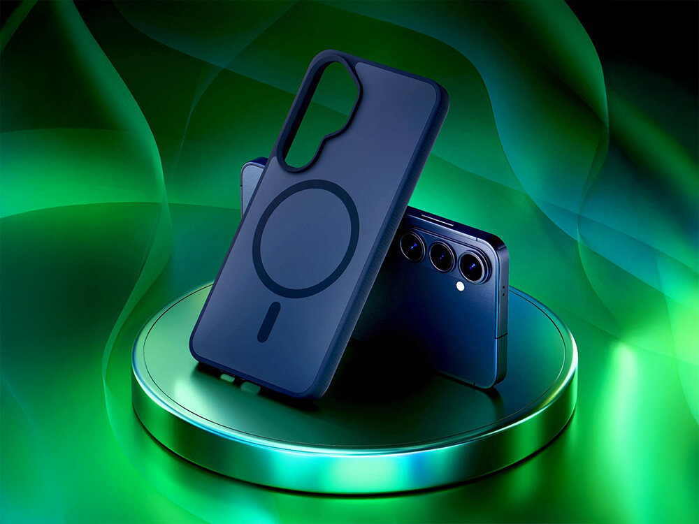 3MK Smoke MagCase Smoke MagCase™ poliwęglan miejscach wysoce narażonych na uszkodzenia technologię anti-scratch zarysowaniem Smoke MagCase™ - etui obok smartfona na zielonym tle