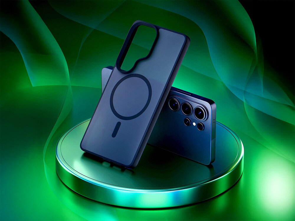 3MK Smoke MagCase Smoke MagCase™ poliwęglan miejscach wysoce narażonych na uszkodzenia technologię anti-scratch zarysowaniem Smoke MagCase™ - etui obok smartfona na zielonym tle