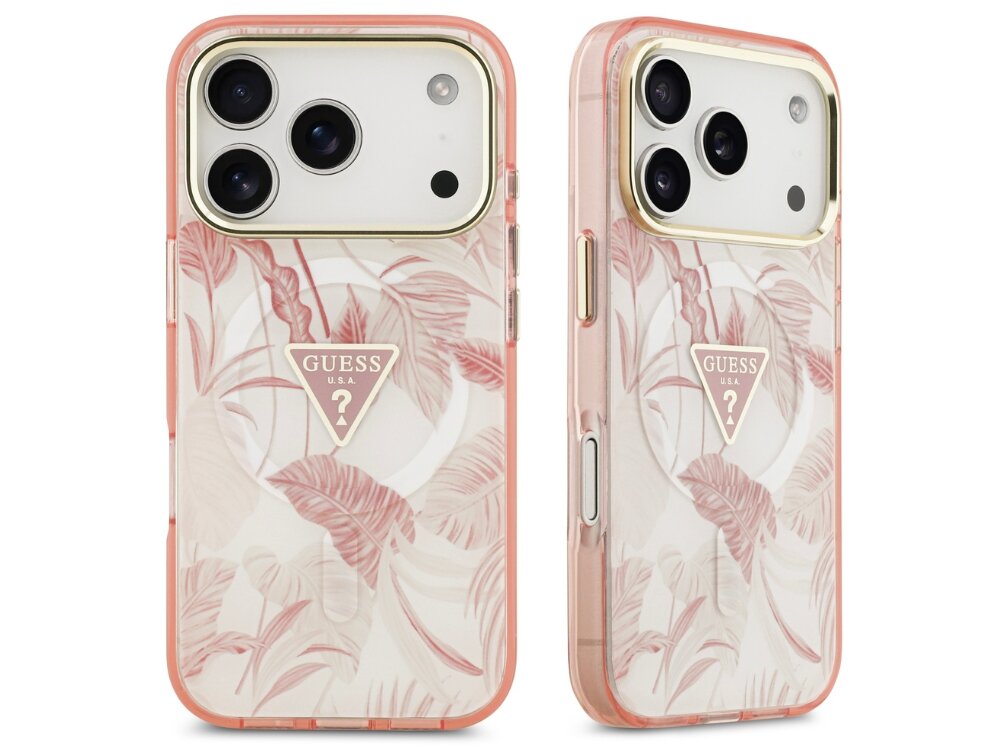 Etui GUESS Jungle Tonal Triangle MagSafe
                etui do iphone na białym tle lekkość nowoczesny charakter wytrzymały poliwęglan elastyczne tpu chroni telefon przed zarysowaniami uderzeniami