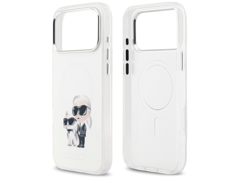 Etui KARL LAGERFELD IML Aquarelle Karl & Choupette & Logo MagSafe
                etui do iphone na białym tle elastyczne krawędzie podwyższone ranty technologia magsafe ładowanie bezprzewodowe precyzyjne dopasowane swobodny dostęp