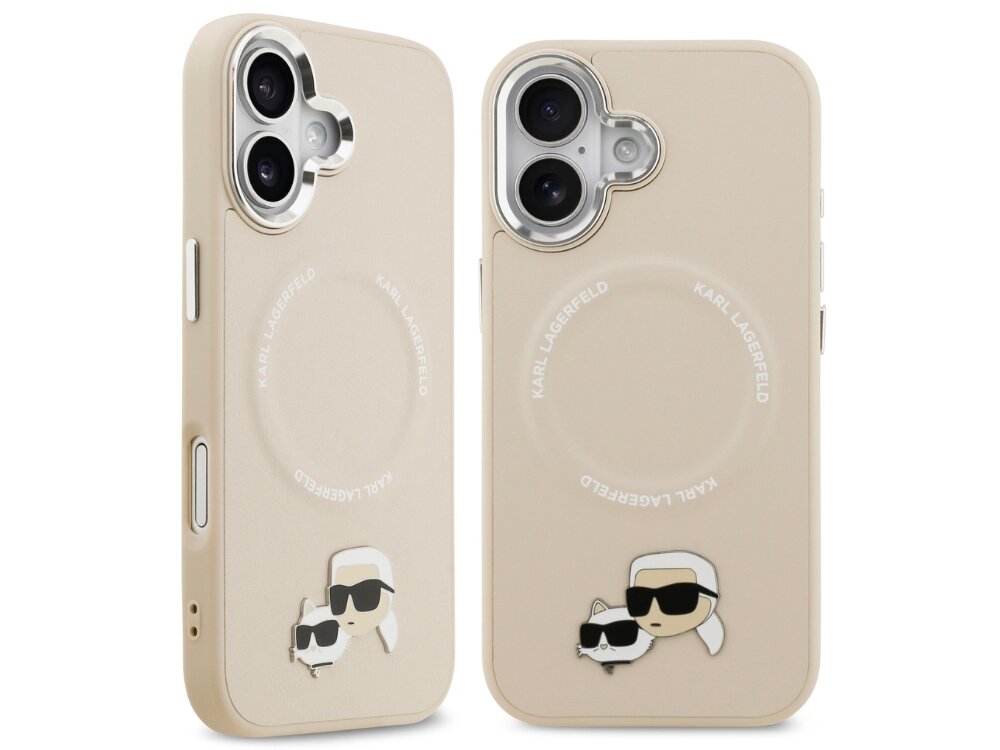 Etui KARL LAGERFELD Karl & Choupette Pins MagSafe
                etui do iphone na białym tle wysokiej jakości skóra ekologiczna metalowy pin karl lagerfeld kotka choupette dopracowane detale