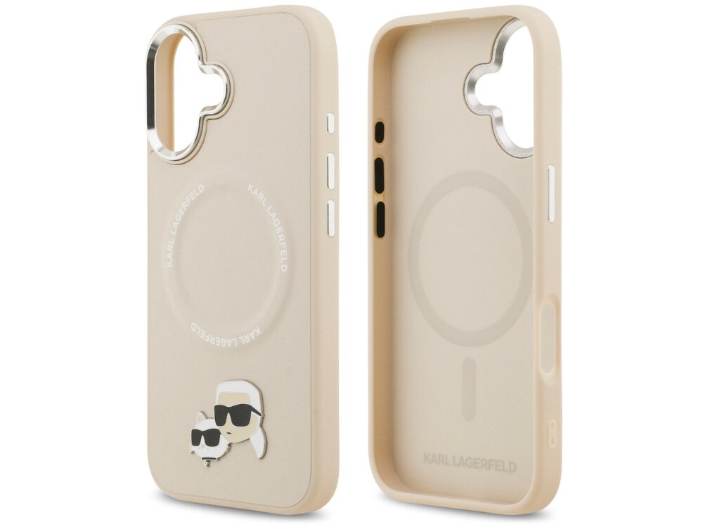 Etui KARL LAGERFELD Karl & Choupette Pins MagSafe
                etui do iphone na białym tle solidna konstrukcja chroni telefon podniesione ranty elastyczne krawędzie magnetyczny pierścień magsafe ładowanie bezprzewodowe magnetyczne akcesoria