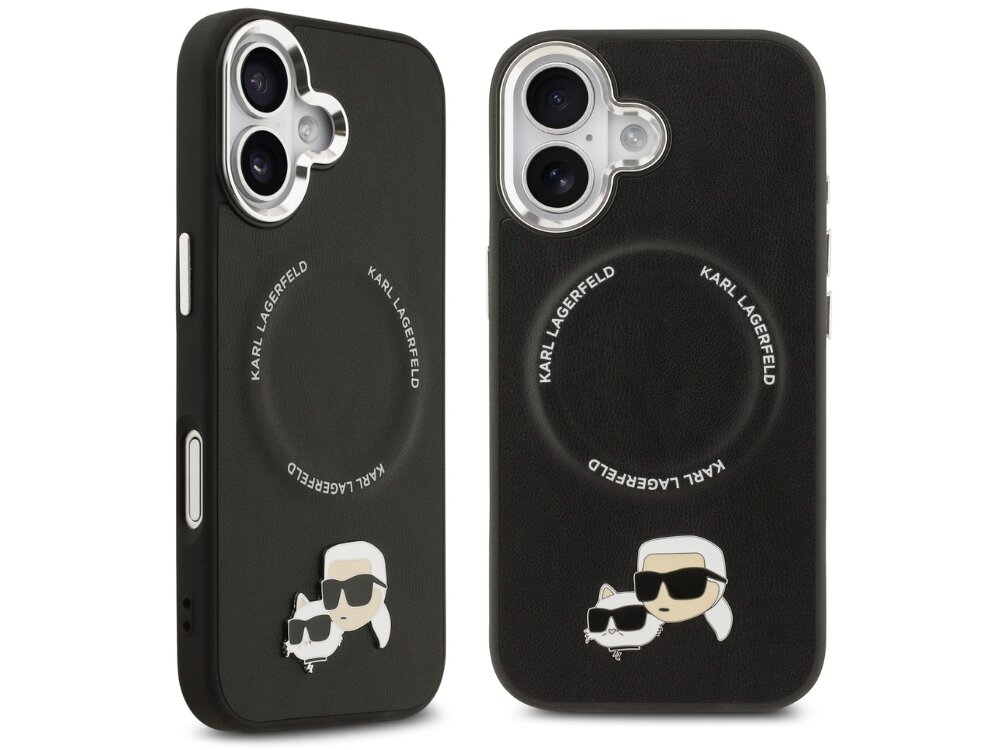 Etui KARL LAGERFELD Karl & Choupette Pins MagSafe
                etui do iphone na białym tle wysokiej jakości skóra ekologiczna metalowy pin karl lagerfeld kotka choupette dopracowane detale