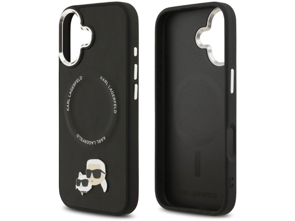Etui KARL LAGERFELD Karl & Choupette Pins MagSafe
                etui do iphone na białym tle solidna konstrukcja chroni telefon podniesione ranty elastyczne krawędzie magnetyczny pierścień magsafe ładowanie bezprzewodowe magnetyczne akcesoria