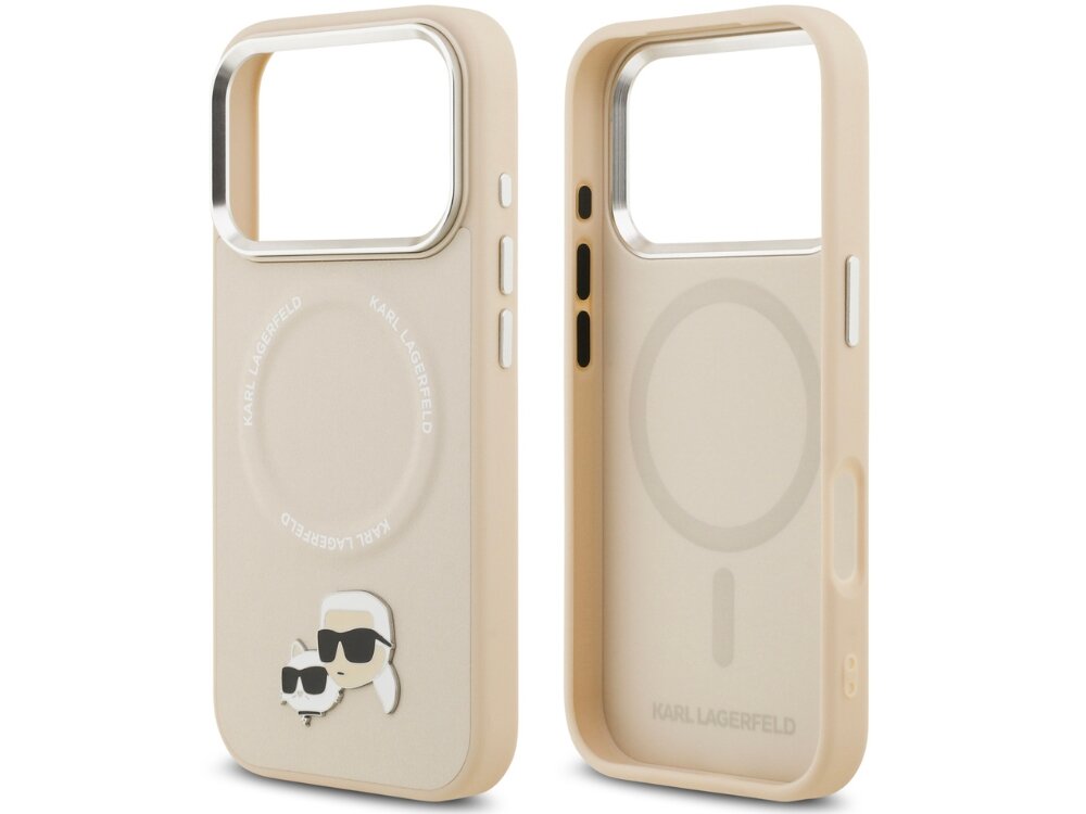 Etui KARL LAGERFELD Karl & Choupette Pins MagSafe
                etui do iphone na białym tle solidna konstrukcja chroni telefon podniesione ranty elastyczne krawędzie magnetyczny pierścień magsafe ładowanie bezprzewodowe magnetyczne akcesoria