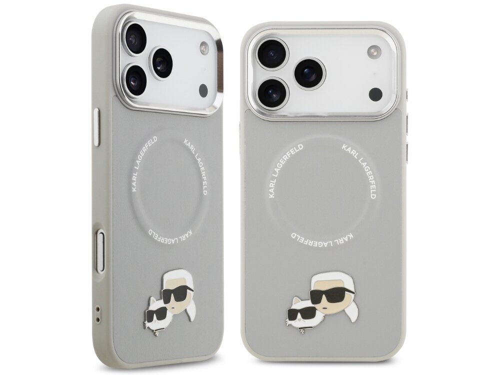 Etui KARL LAGERFELD Karl & Choupette Pins MagSafe
                etui do iphone na białym tle wysokiej jakości skóra ekologiczna metalowy pin karl lagerfeld kotka choupette dopracowane detale