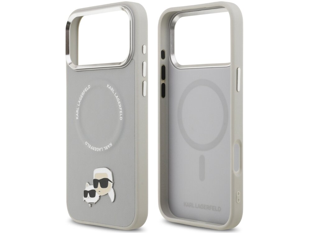 Etui KARL LAGERFELD Karl & Choupette Pins MagSafe
                etui do iphone na białym tle solidna konstrukcja chroni telefon podniesione ranty elastyczne krawędzie magnetyczny pierścień magsafe ładowanie bezprzewodowe magnetyczne akcesoria