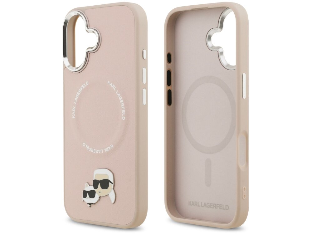 Etui KARL LAGERFELD Karl & Choupette Pins MagSafe
                etui do iphone na białym tle solidna konstrukcja chroni telefon podniesione ranty elastyczne krawędzie magnetyczny pierścień magsafe ładowanie bezprzewodowe magnetyczne akcesoria