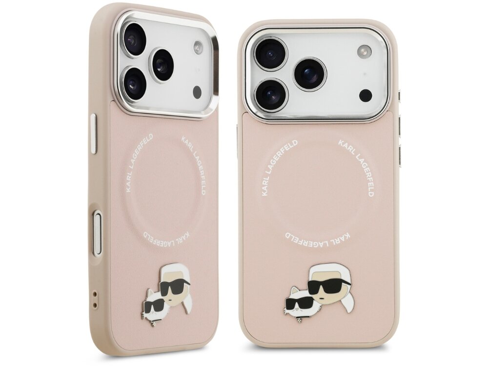 Etui KARL LAGERFELD Karl & Choupette Pins MagSafe
                etui do iphone na białym tle wysokiej jakości skóra ekologiczna metalowy pin karl lagerfeld kotka choupette dopracowane detale