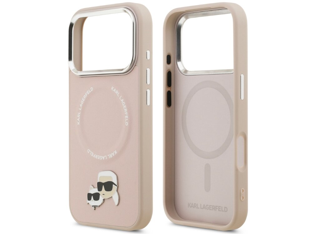 Etui KARL LAGERFELD Karl & Choupette Pins MagSafe
                etui do iphone na białym tle solidna konstrukcja chroni telefon podniesione ranty elastyczne krawędzie magnetyczny pierścień magsafe ładowanie bezprzewodowe magnetyczne akcesoria