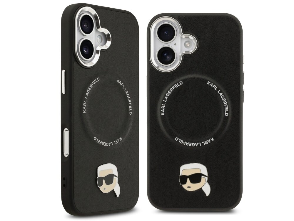 Etui KARL LAGERFELD Karl Pin MagSafe
                etui do iphone na białym tle wysokiej jakości skóra ekologiczna metalowy pin karl lagerfeld kotka choupette dopracowane detale