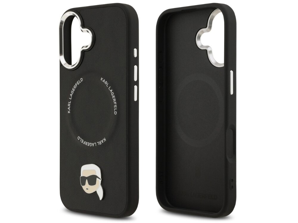 Etui KARL LAGERFELD Karl Pin MagSafe
                etui do iphone na białym tle solidna konstrukcja chroni telefon podniesione ranty elastyczne krawędzie magnetyczny pierścień magsafe ładowanie bezprzewodowe magnetyczne akcesoria