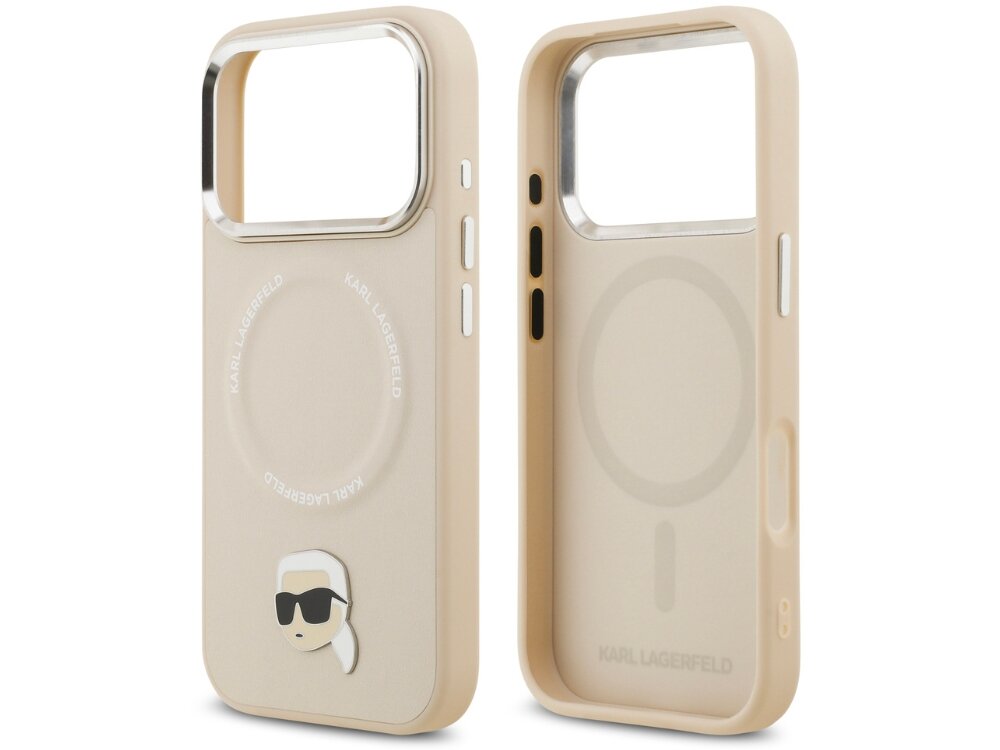 Etui KARL LAGERFELD Karl Pin MagSafe
                etui do iphone na białym tle solidna konstrukcja chroni telefon podniesione ranty elastyczne krawędzie magnetyczny pierścień magsafe ładowanie bezprzewodowe magnetyczne akcesoria