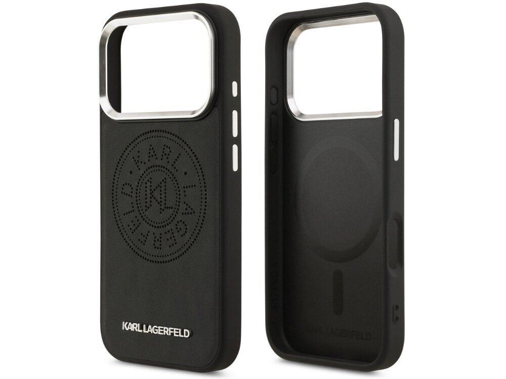 Etui KARL LAGERFELD Point & Metal Logo MagSafe
                etui na iphone na biały tle elastyczne boki podniesione ranty ochrona ekranu aparatu twarda konstrukcja amortyzacja wstrząsów precyzyjne dopasowanie technologia magsafe ładowanie bezprzewodowe