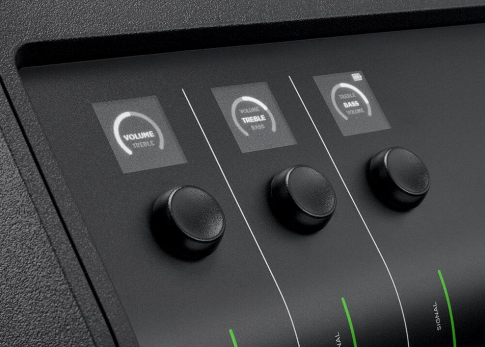 Power Audio BOSE S1 Pro+ regulacja tonów ToneMatch pogłos wyświetlacz OLED, kadr na pokrętła głośnika