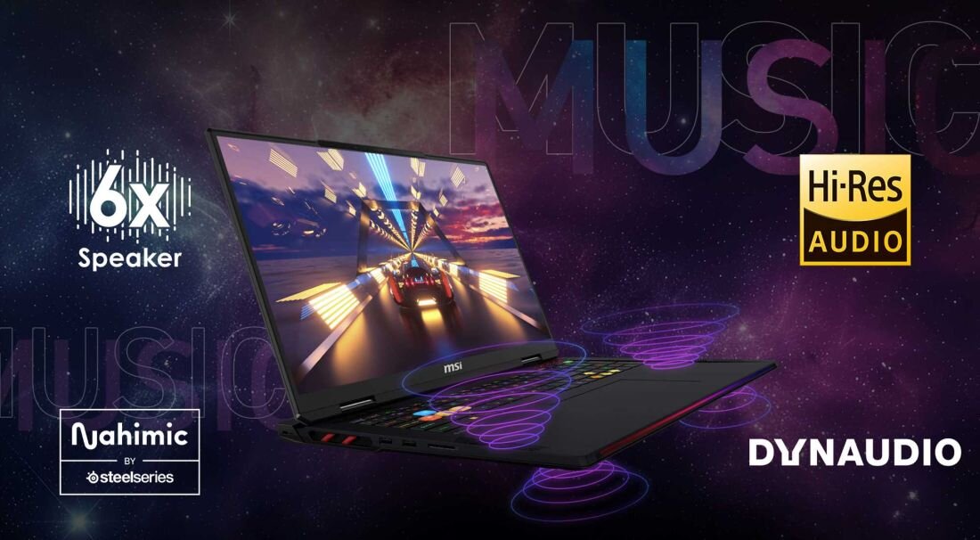 Laptop MSI Raider 18 HX AI z systemem dźwięku Dynaudio – 6 głośników Nahimic Hi-Res Audio karta RTX 5090 procesor Intel Core Ultra 9 285HX