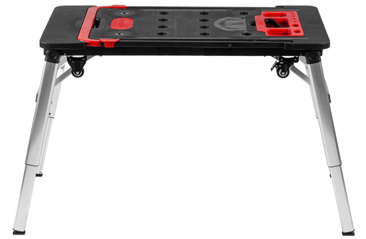 Stół warsztatowy PROLINE 7w1 62001 250 kg, ABS, blat, wymiary, powierzchnia, na białym tle stół frontem na wprost