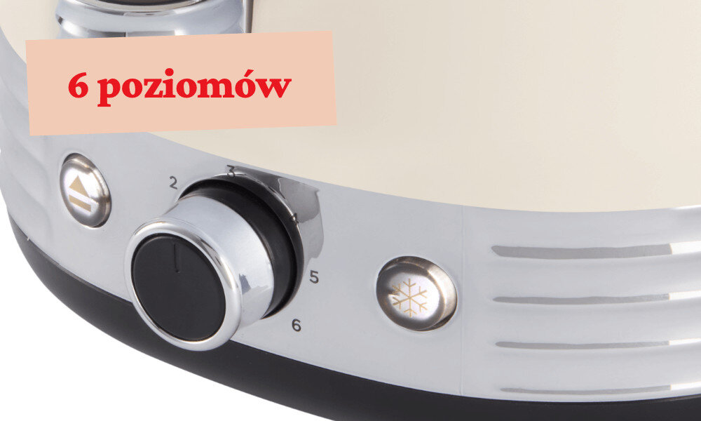 Toster RUSSELL HOBBS Hanley 28650-56 Jaśminowy 6 poziomów wypiekania od delikatnie złocistych po mocno chrupiące tosty jeden ruch pokrętła efekt dopasowanie
