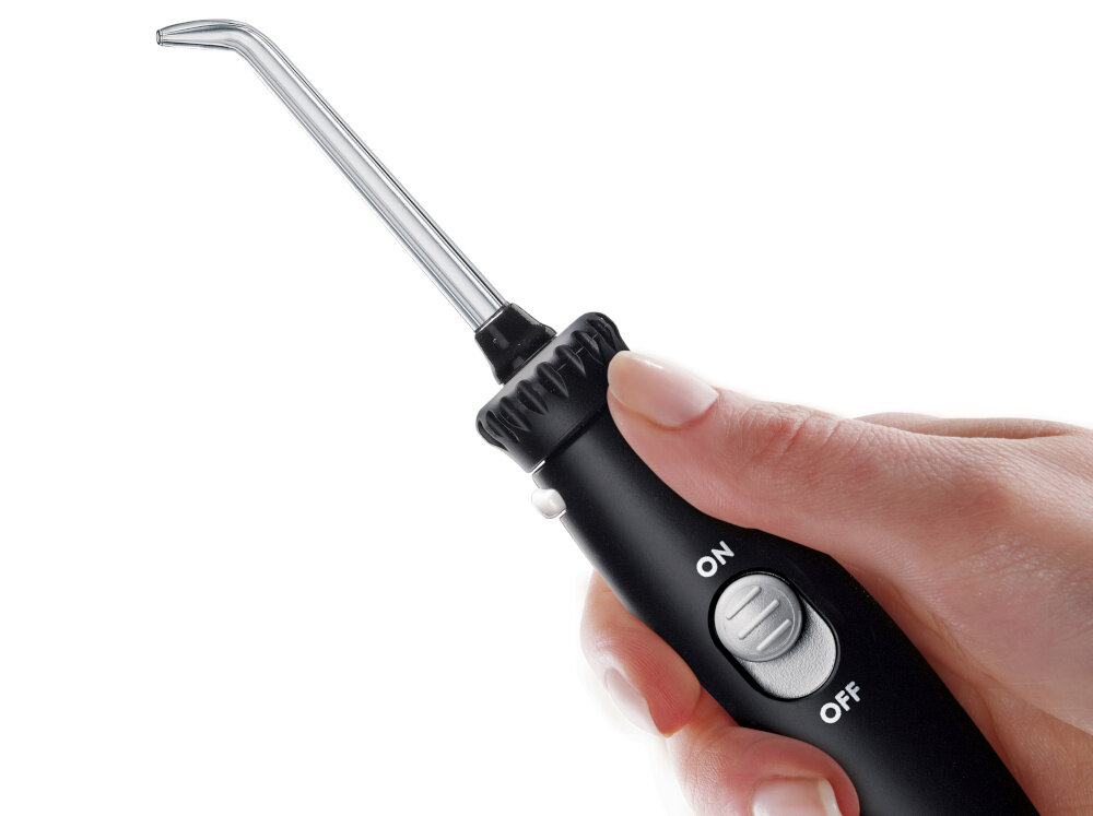 Irygator stacjonarny WATERPIK WF-112 Ultra (Czarny) + 6 końcówek Ergonomiczny uchwyt z przyciskiem włączania i wyłączania kontrola działanie irygacja