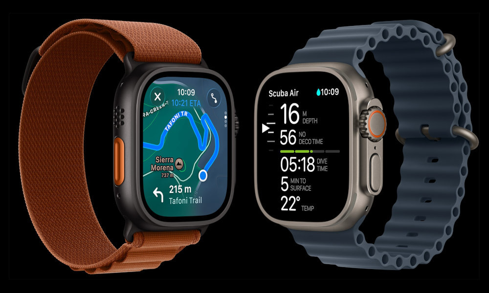 Apple Watch Ultra 3 49 mm kopertę z tytanu klasy lotniczej dwóch naturalnym i czarnym - zegarek w dwóch wariantach obudowy