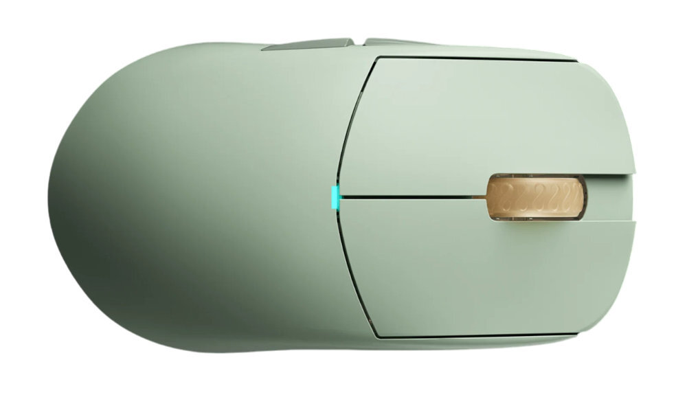 Na obrazie widoczna jest mysz komputerowa w kolorze niebieskim z dwoma przyciskami i rolką przewijania. Mysz ma prosty, nowoczesny design.