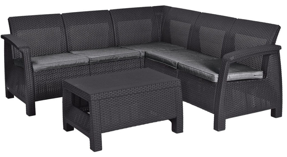 Narożnik ogrodowy KETER Corfu Relax Set 227816 227816 Grafitowy ekskluzywny zestaw narożnik stolik kawowy strefa relaksu w grafitowym kolorze