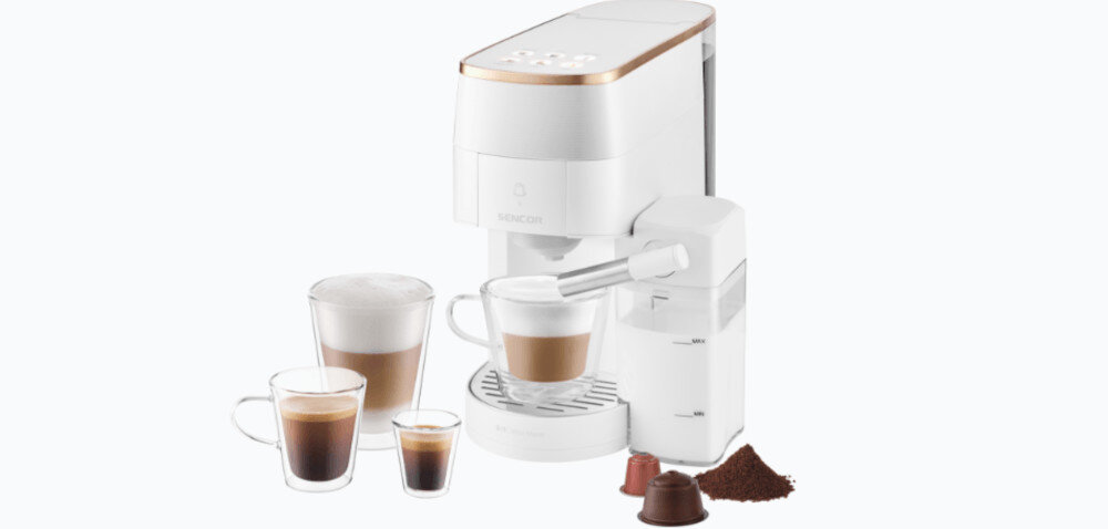 Ekspres SENCOR SCC 3001WH Biały zdjęcie lifestyle Cappuccino i Latte