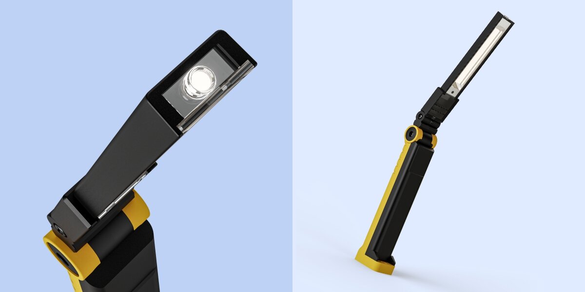 Latarka warsztatowa HAMA W500-C Żółto-czarny, światło, czerwone, regulacja, uniwersalność, Lampa warsztatowa z diodą punktową i panelem COB