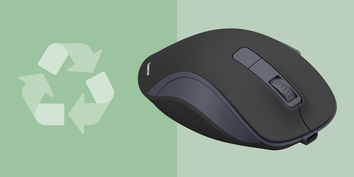 Mysz HAMA WM-500 Czarny Mysz komputerowa Hama wykonana z materiałów z recyklingu na tle symbolu ekologicznego.