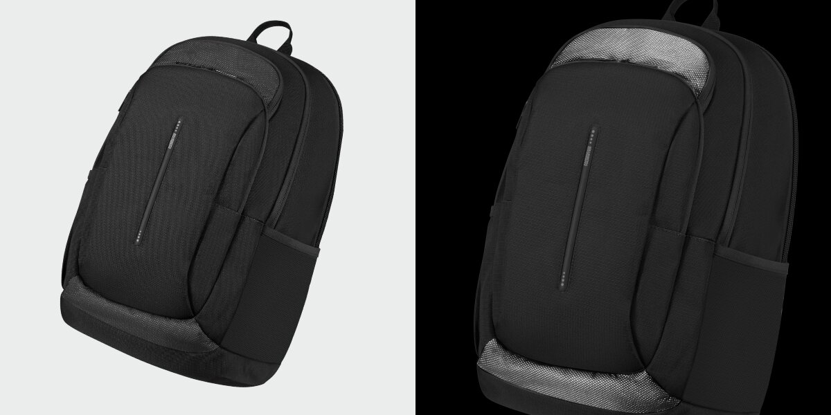 Plecak na laptopa AMERICAN TOURISTER Urban Groove 155516-1041 15.6 cala Czarny Zestawienie dwóch ujęć czarnego plecaka z widocznymi odblaskowymi elementami na górze i dole, poprawiającymi widoczność.