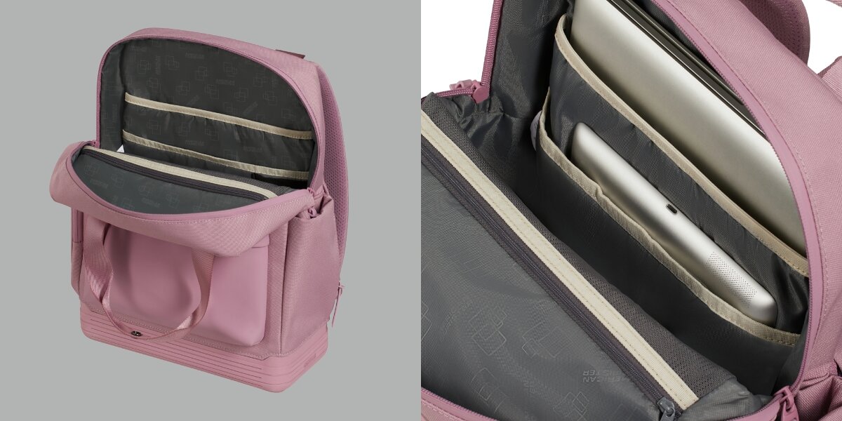 Plecak na laptopa AMERICAN TOURISTER Soulpack Business BP Tote 15 cali Różowy Wnętrze plecaka American Tourister z dedykowanymi przegrodami na laptopa i tablet oraz pojemną komorą główną.
