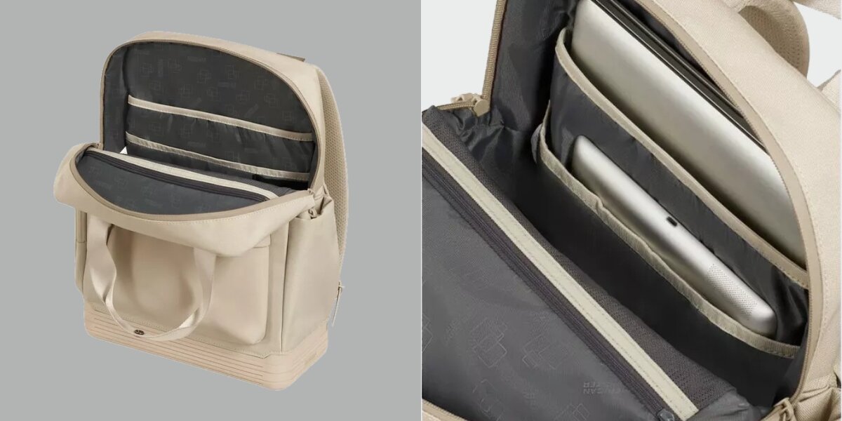 Plecak na laptopa AMERICAN TOURISTER Soulpack Business BP Tote 15 cali Beżowy Wnętrze plecaka American Tourister z dedykowanymi przegrodami na laptopa i tablet oraz pojemną komorą główną.